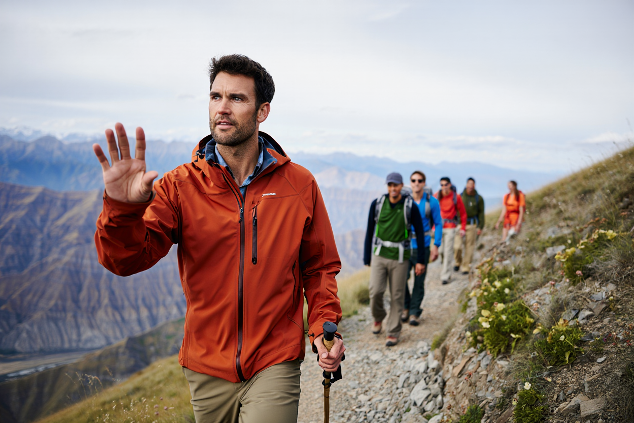 Dag rehberi grubu yürüyüs rotasinda yönlendiriyor